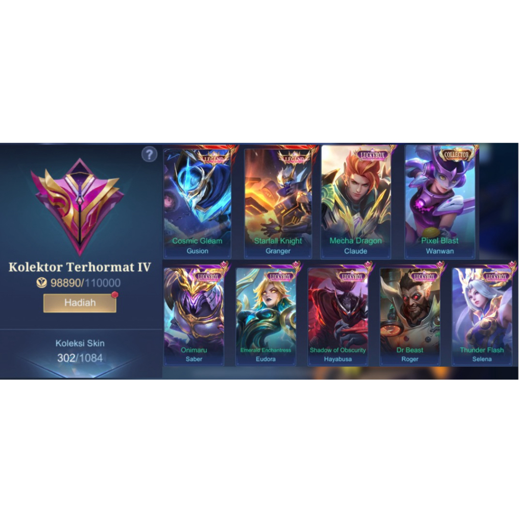 AKUN ML | SKIN LEGEND GUSION GRANGER | SKIN EPIC & LIMITED | HERO LENGKAP