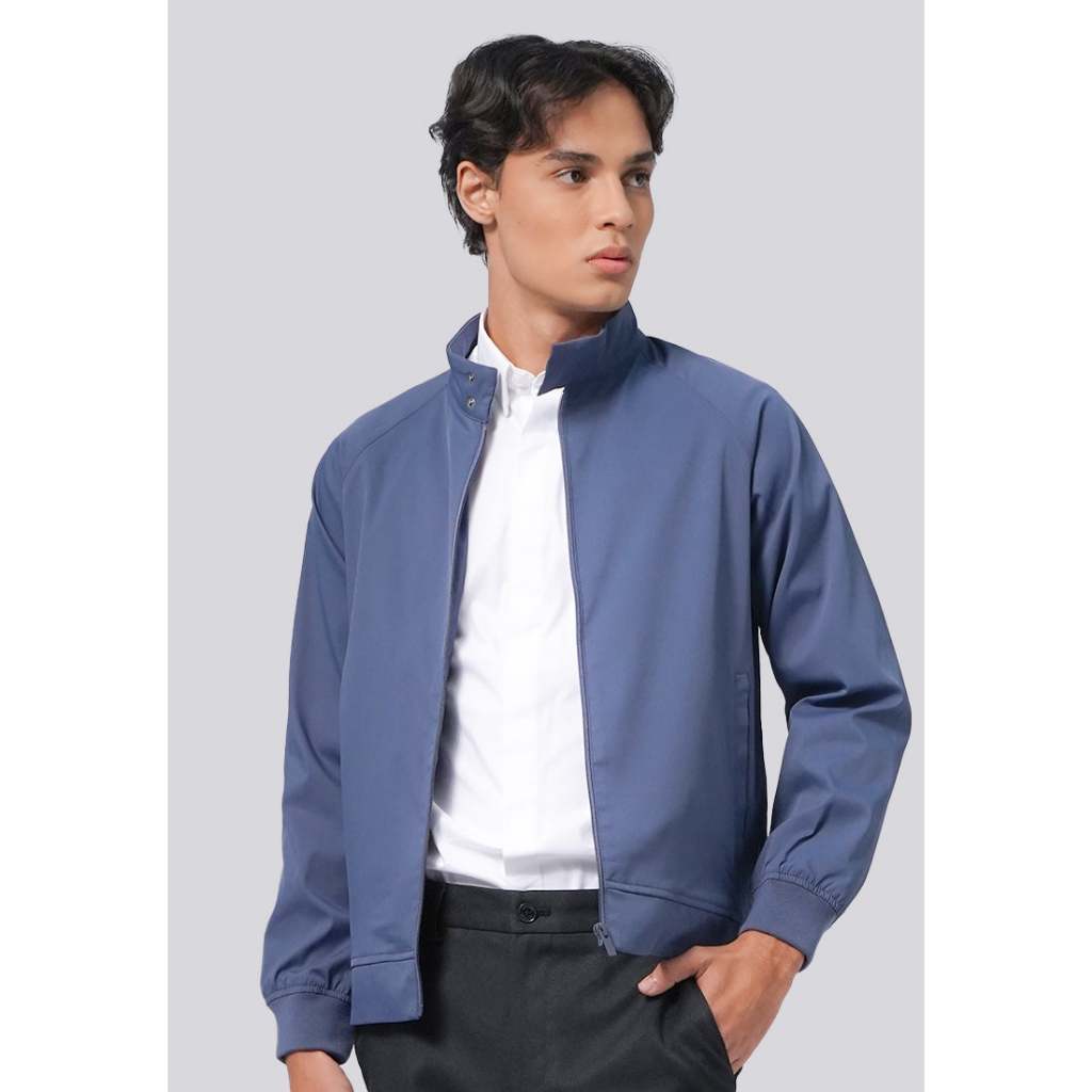 Executive Slim Fit Harrington Jacket Dusty Blue