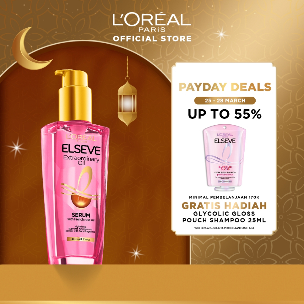 L'Oreal Paris Elseve Extraordinary Oil Pink Hair Serum & Hair Treatment - Rambut Halus Berkilau dala