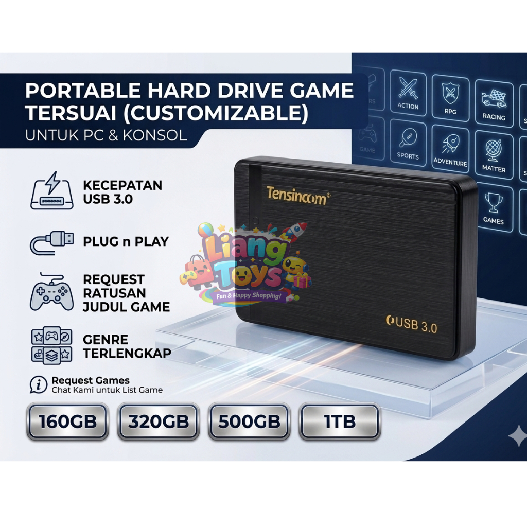 Hardisk Eksternal Game 160GB - 1TB USB 3.0 Portable Slim - HDD External Full Game PC & Laptop Plug n