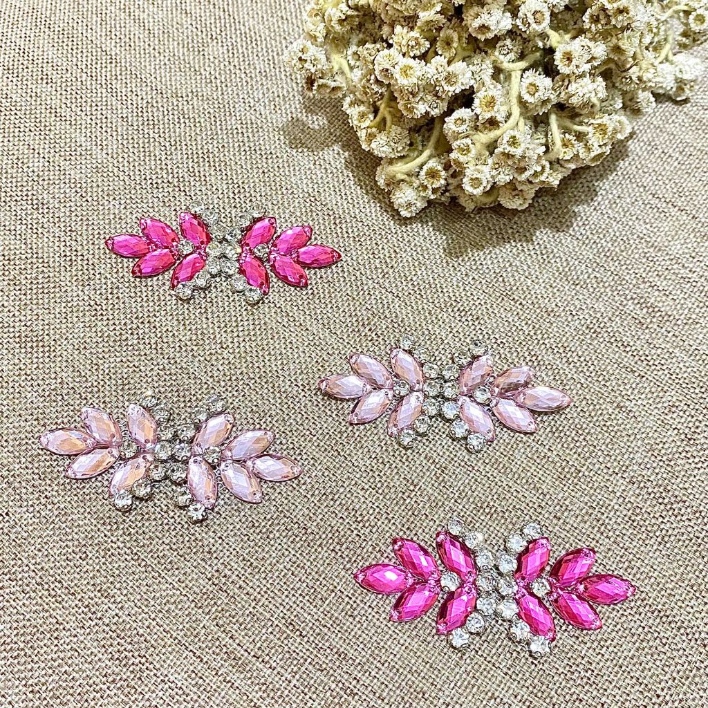 Hiasan Bordir Kristal Motif Daun Warna Pink dan Pink Muda, Dekorasi Pakaian Elegan/Payet Pengantin /