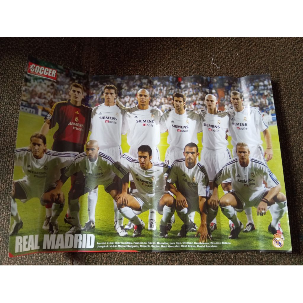 poster bola jadul real madrid 2003 zidane beckham