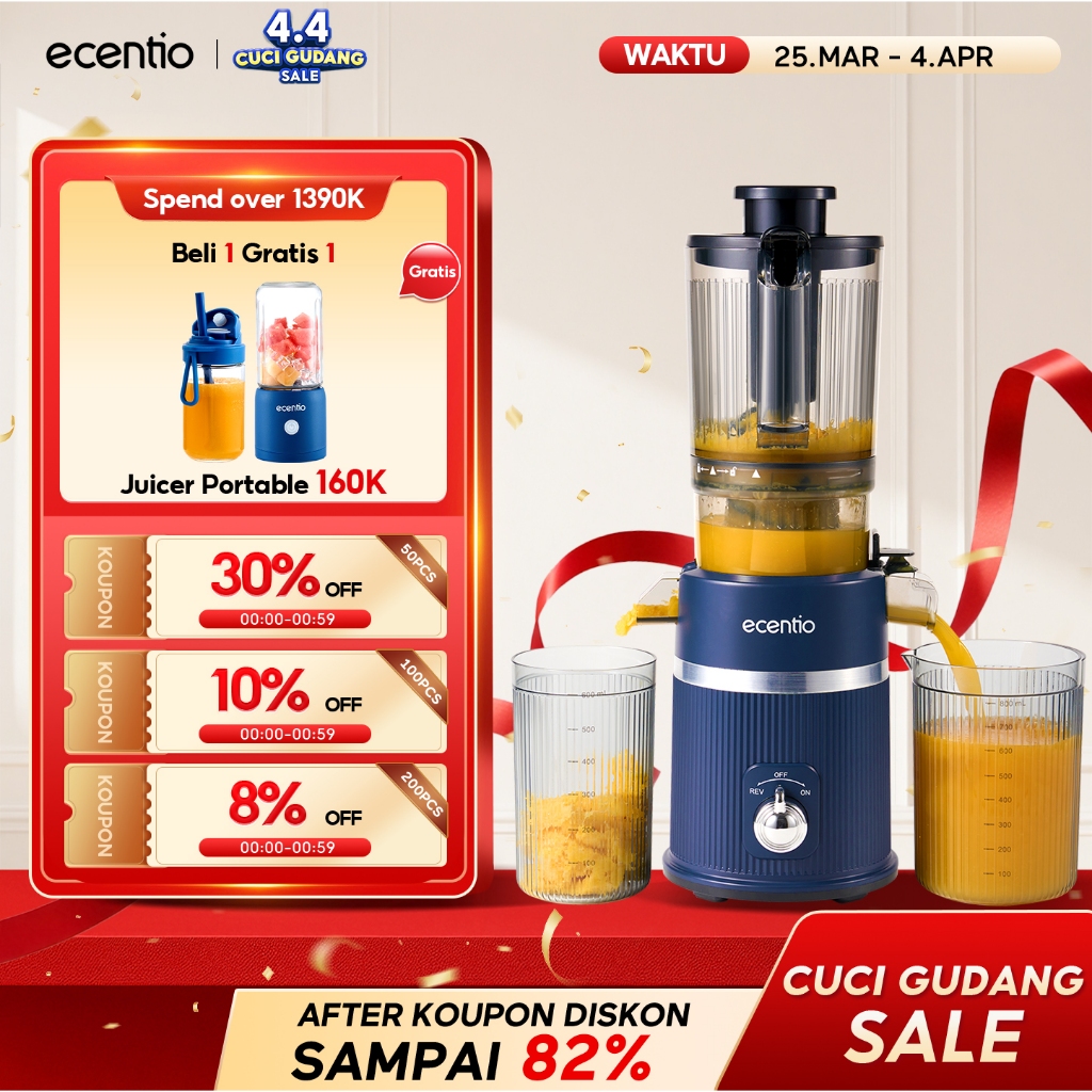 [Kapasitas besar 1000ml] ecentio Slow Juicer Blender jus Extra Big Mouth juice extractor Easy Filter