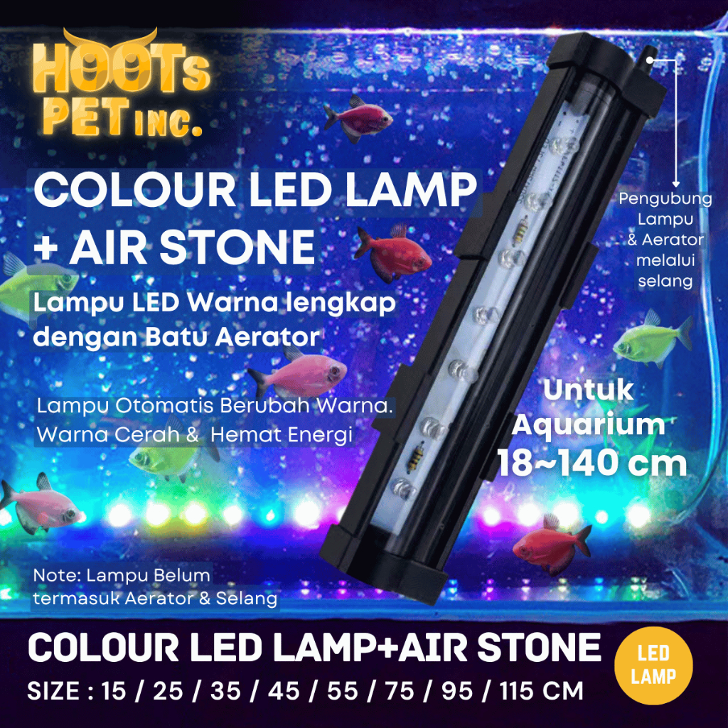 15-120cm LED Airstone Lampu Celup Aquarium Gelembung Udara Batu Mini Oksigen Airator Aerator 3 Warna