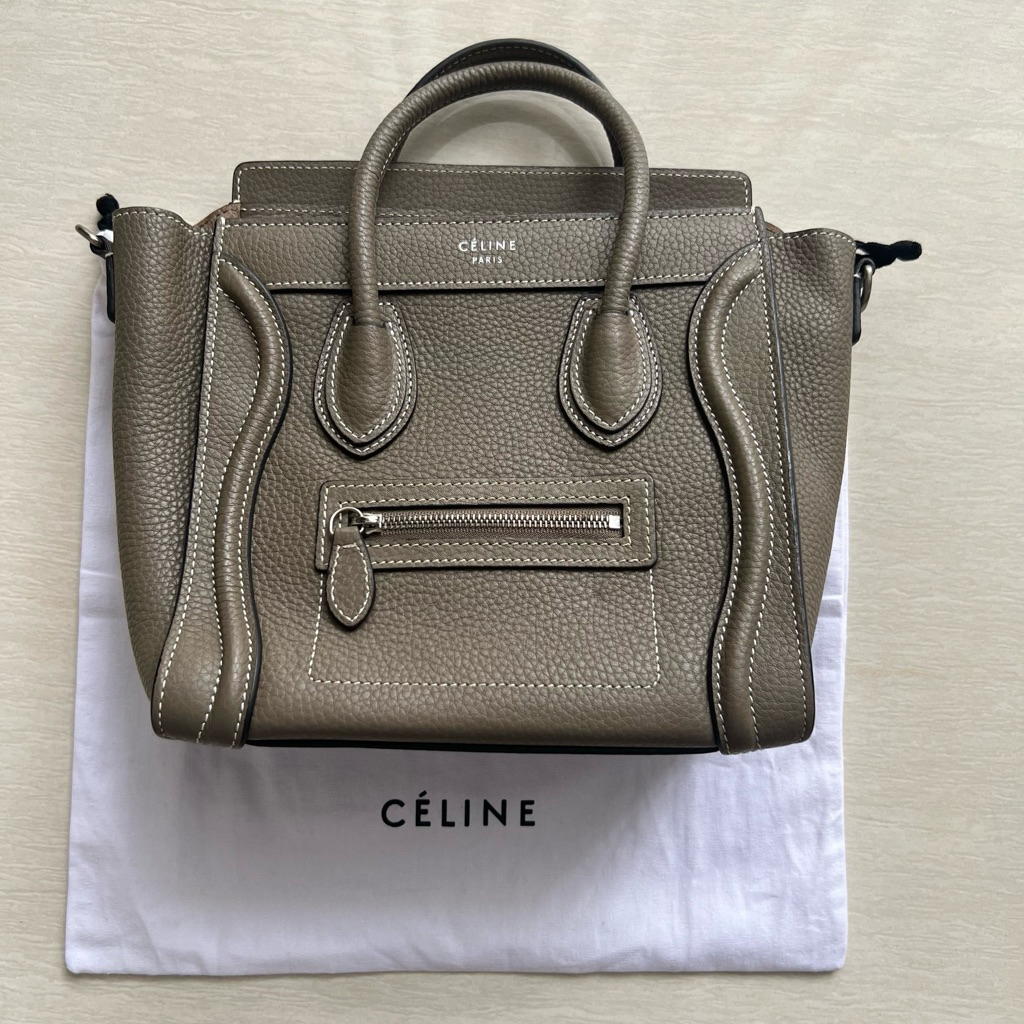 PL Celine Luggage Nano Grained Leather Taupe Grey Handbag Shoulder Bag 2012 (with Dustbag)