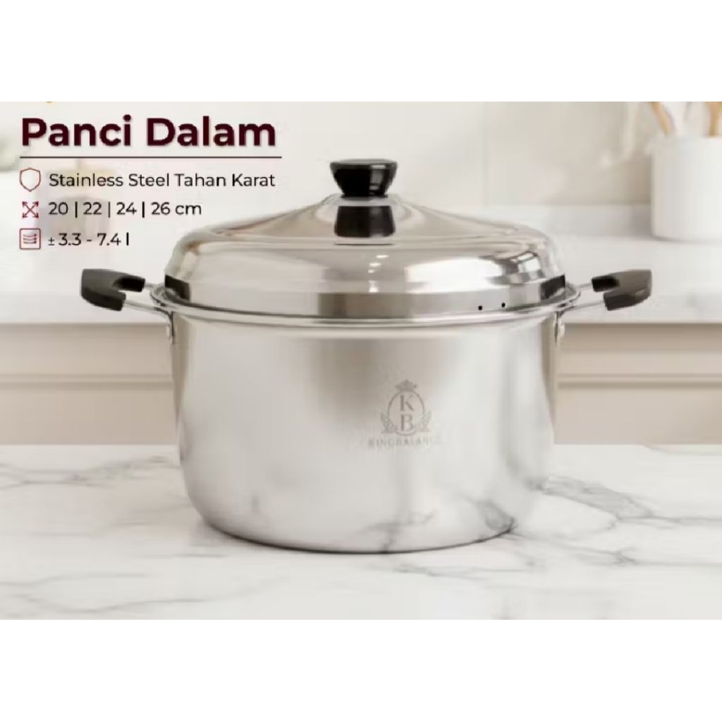 Panci Stainless Steel Serbaguna Anti Lengket Deepen Stockpot Panci Sayur Tutup Stainless 20 cm