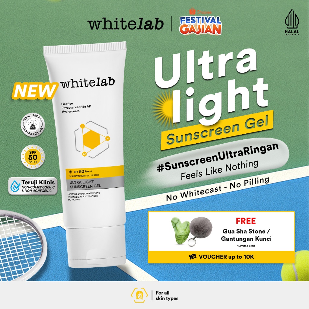 Whitelab Sunscreen Gel SPF 50 PA+++- Ultralight - Sunblock Anti Komedo Pelindung Sinar Matahari UV A