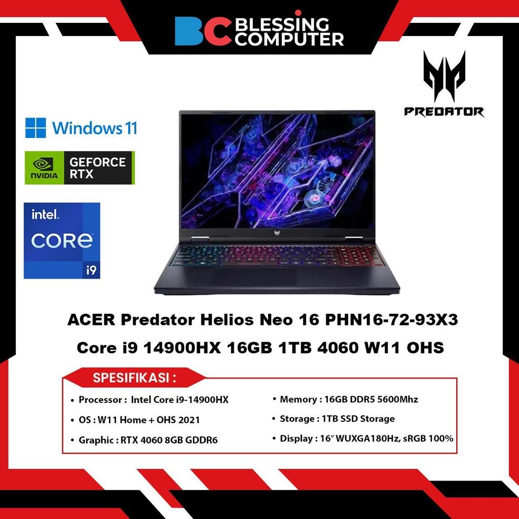 ACER Predator Helios Neo 16 PHN16 72 93X3 Core i9 14900HX 16GB 1TB 4060 W11 OHS Abyssal Black