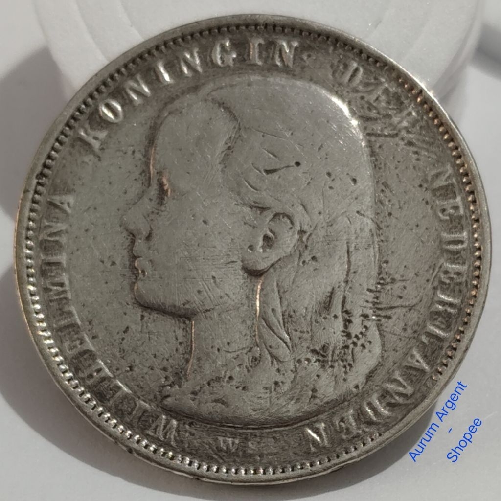 WILH1G-83.. 1 PC KOIN PERAK KUNO ASLI 1 GULDEN WILHELMINA TH 1892  -- SILVER COIN --