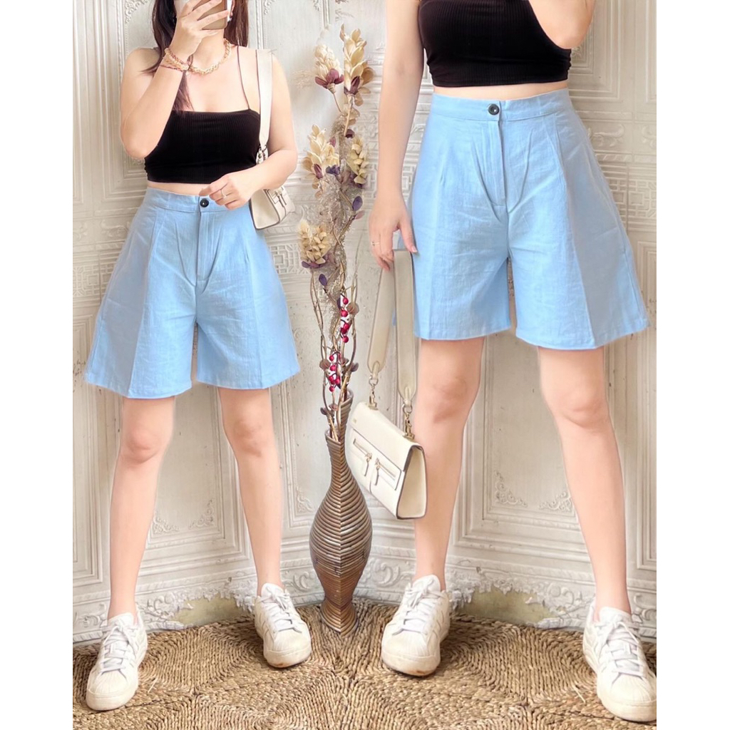 JUMBO CELANA WANITA PENDEK LINEN SHORT PANTS MODEL HW HIGHWAIST SANTAI TERMURAH