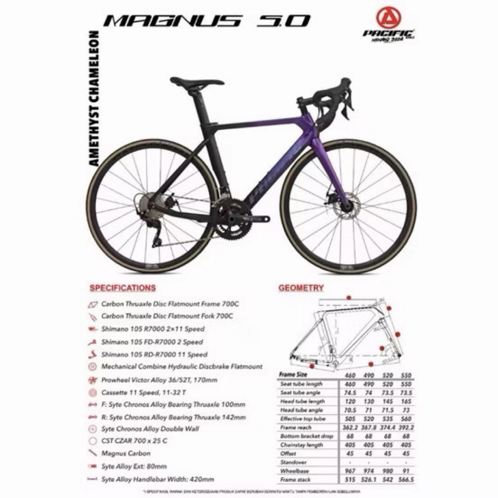 Sepeda Balap Roadbike PACIFIC MAGNUS 5.0 700C Carbon Shimano 105 2x11Speed Terbaru Original