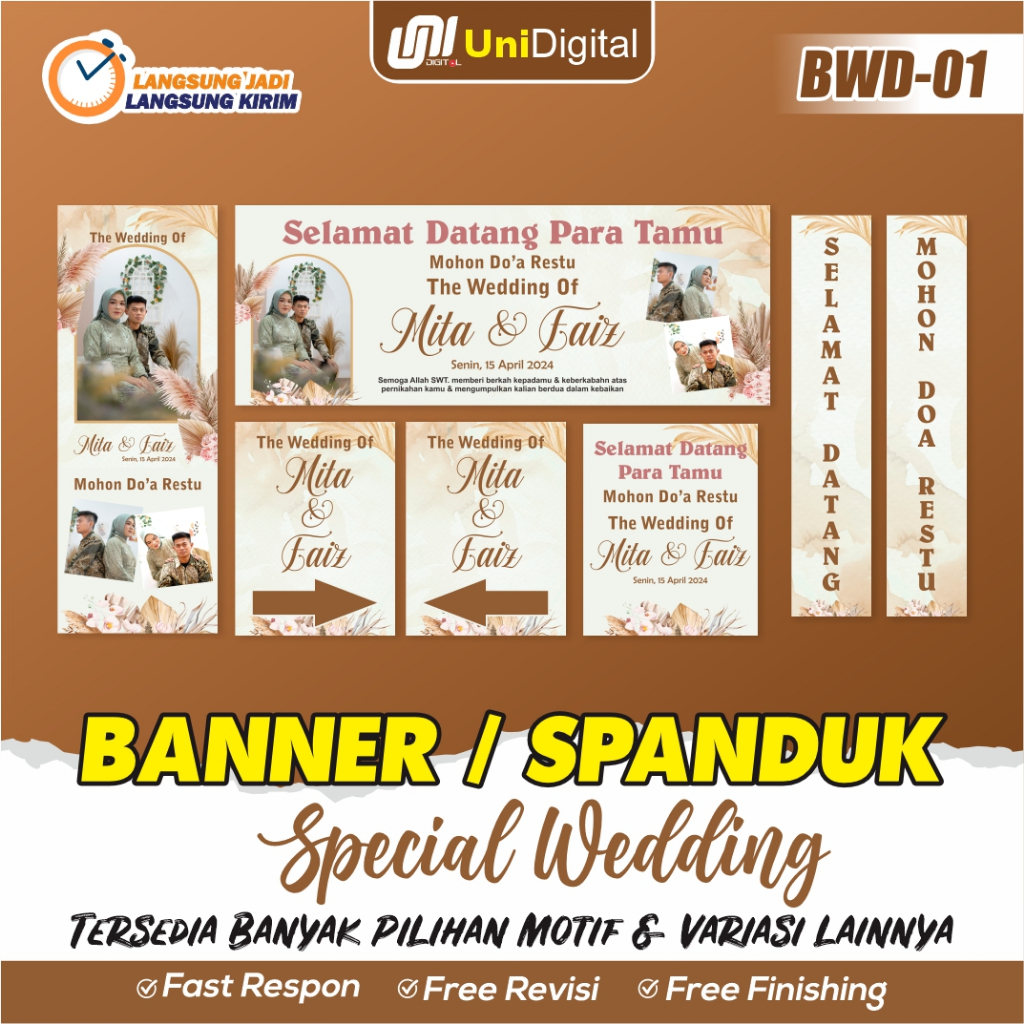 Paket Banner / Spanduk Wedding / Nikah Bisa Custom Ukuran BWD-01