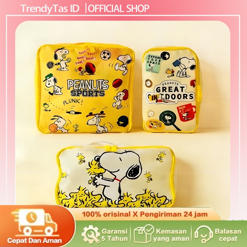 Tas Organizer Snoopy Jepang Set 3 Pcs Anti Air Mudah Dilipat Tas Kosmetik Anak Travel