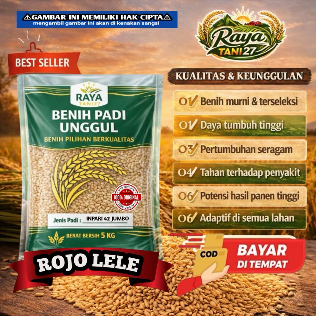 Benih padi unggul ROJOLELE asli kemasan 5kg bibit padi berkualitas nasi putih pulen
