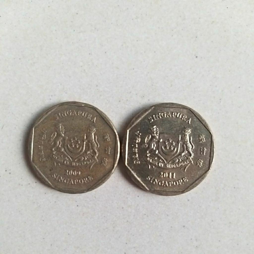 uang koin lama singapura 1 dollar, harga tertera untuk 2 koin