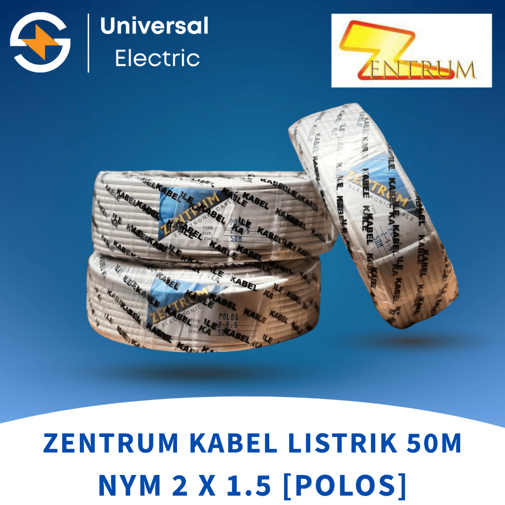 ZENTRUM KABEL Listrik Kawat NYM 2x1.5 Putih[POLOS]/NYMHYO 2x1.5 [SERABUT]