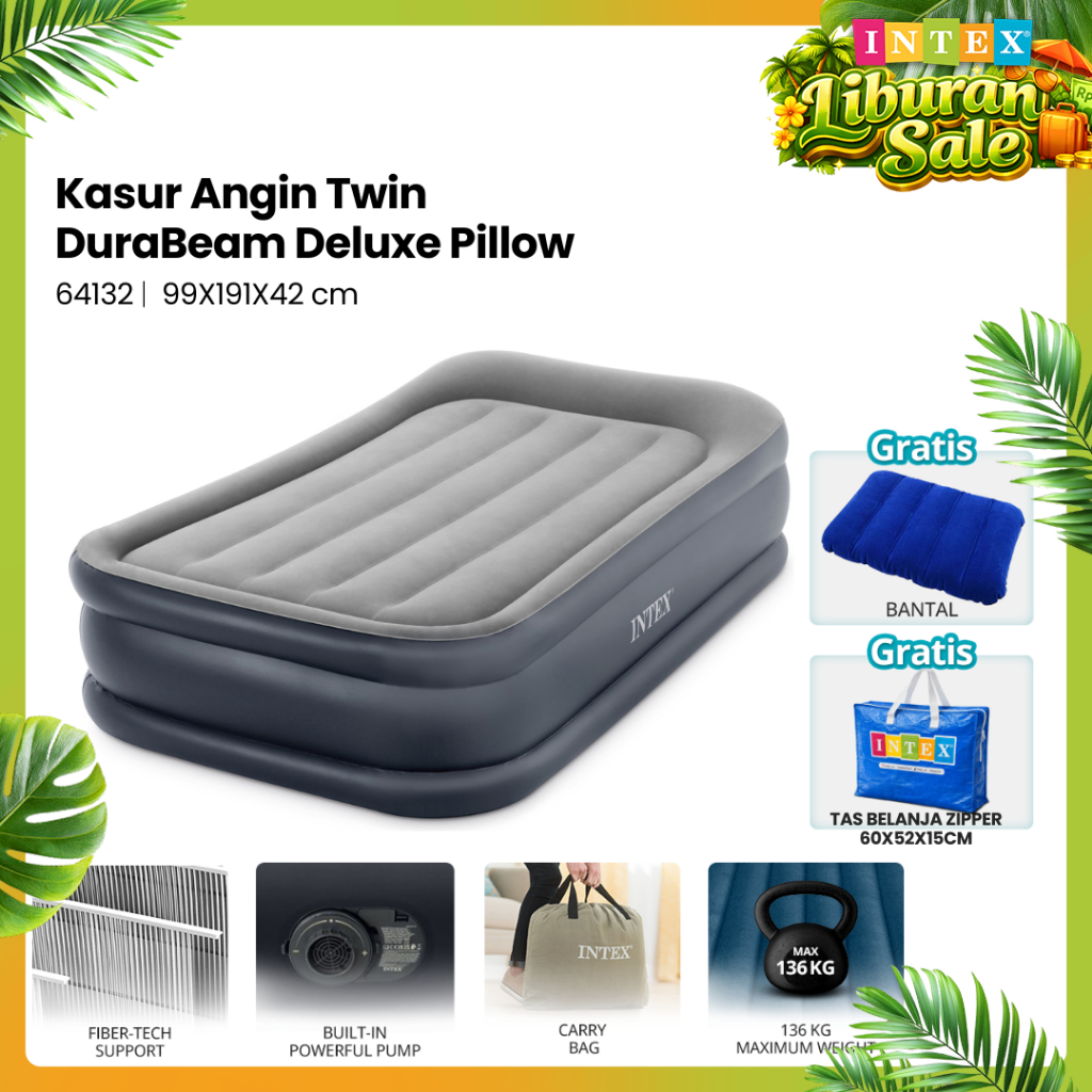 INTEX Kasur Angin Twin Deluxe Pillow Airbed PROMO BUNDLING 64132