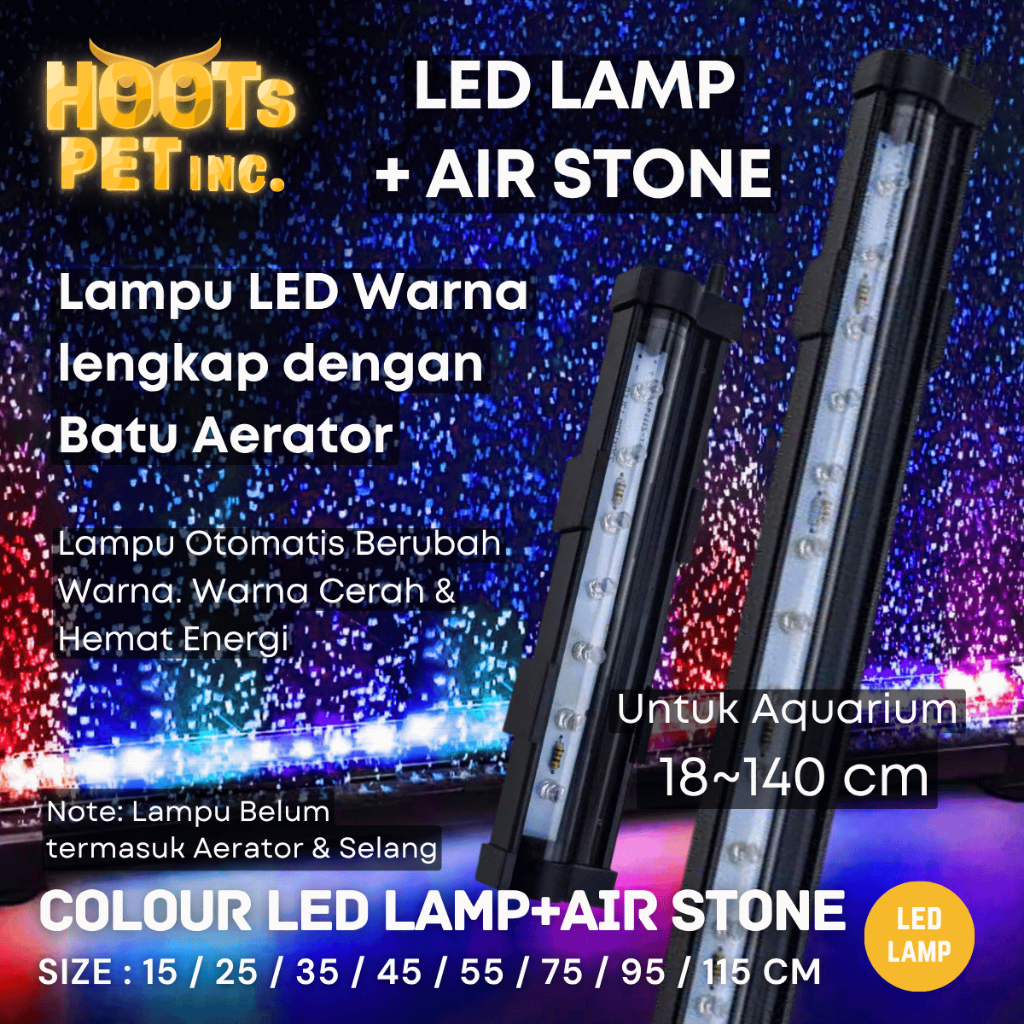 LED Celup 15-120cm Airstone Lampu Aquarium Batu Oksigen Mini Gelembung Udara 3 Warna Airator Akuariu