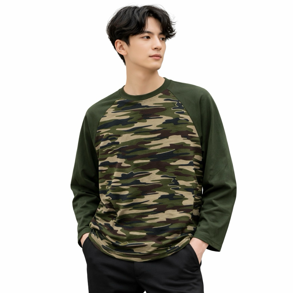Kaos Oblong Reglan Loreng Panjang Dewasa M L XL XXL Baju Seragam Santai