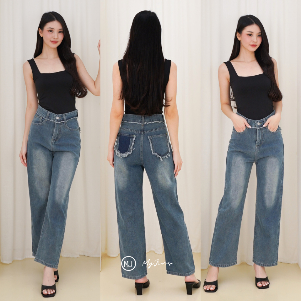 MYJINS Jeans Highwaist Baggy Wanita Stretch Rockstar