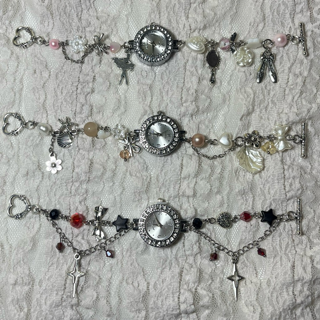 [Ready Stock] Scarbeadycat sparkles toggle clasps watch bracelet | with gems swarovski  gelang jam t