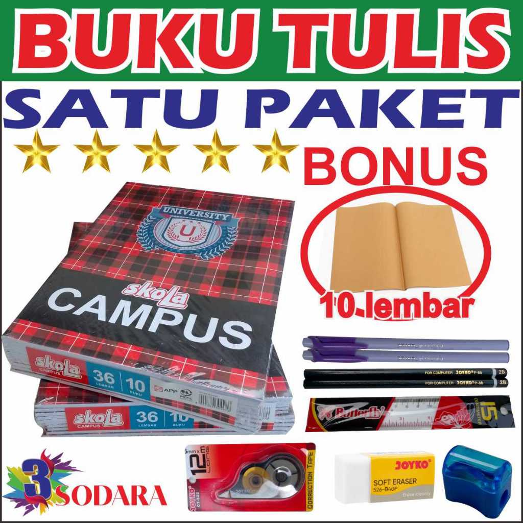BUKU TULIS CAMPUS SATU PAKET  / BUKU TULIS PERLENGKAPAN ANAK SEKOLAH SATU PAKET
