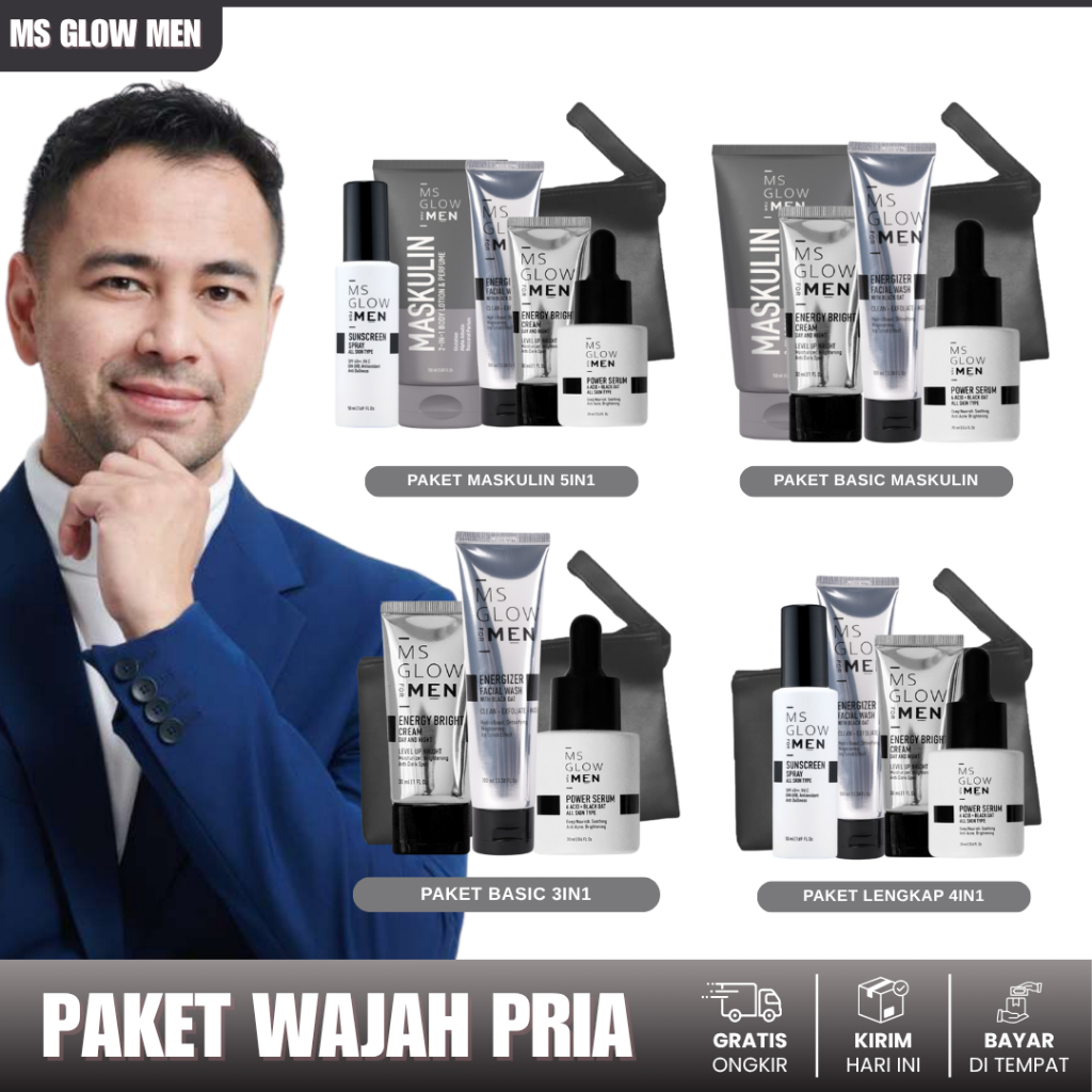 Ms Glow For Men Skincare Pria Paket Ms Glow Men Skincare Cowok Glowing Penghilang Jerawat Berminyak