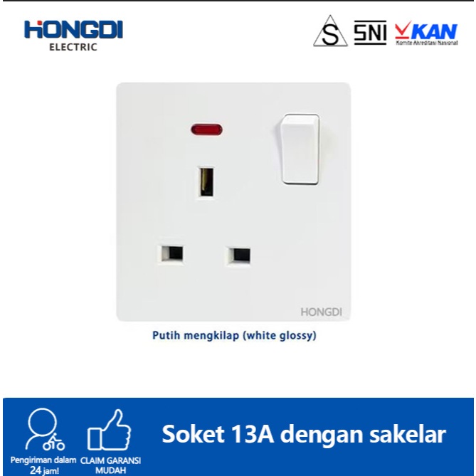 HONGDI Kontak AC Socket AC Switch 3 Kaki Style Putih