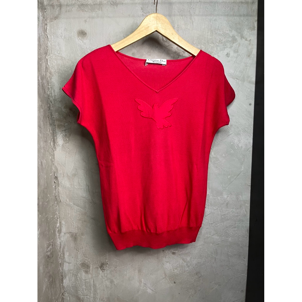 Vintage 80-90s Christian Dior Prêt à Porter Embroidered Dove Knit Top