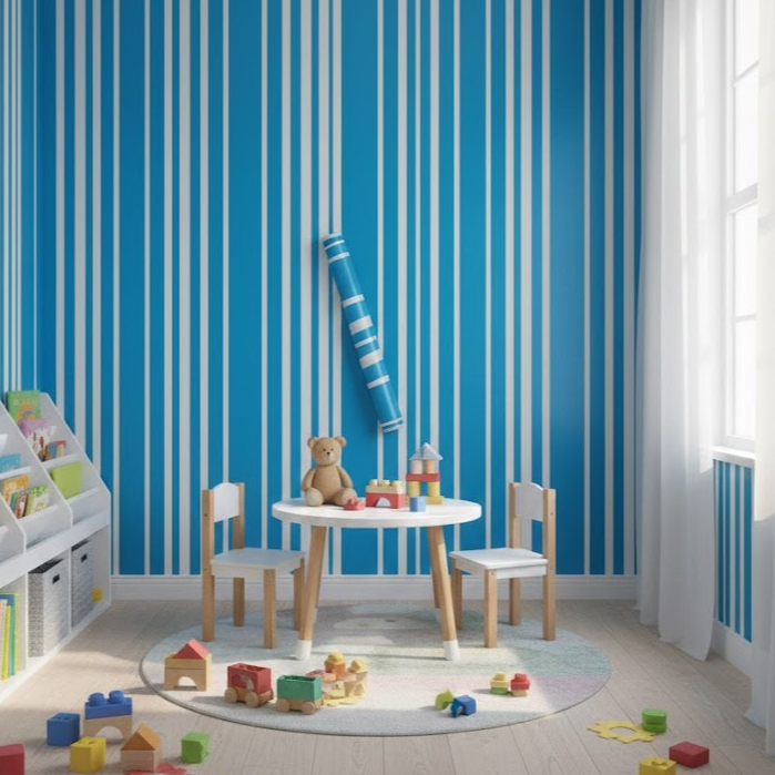 Wallpaper Dinding / Wallpaper Sticker GARIS BIRU PUTIH