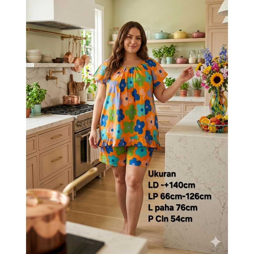 Baju Tidur Setelan Hotpan Gajah Putih Jumbo / Yohana Jumbo LD 120 / LD 140 Setelan Baju Tidur Hotpan