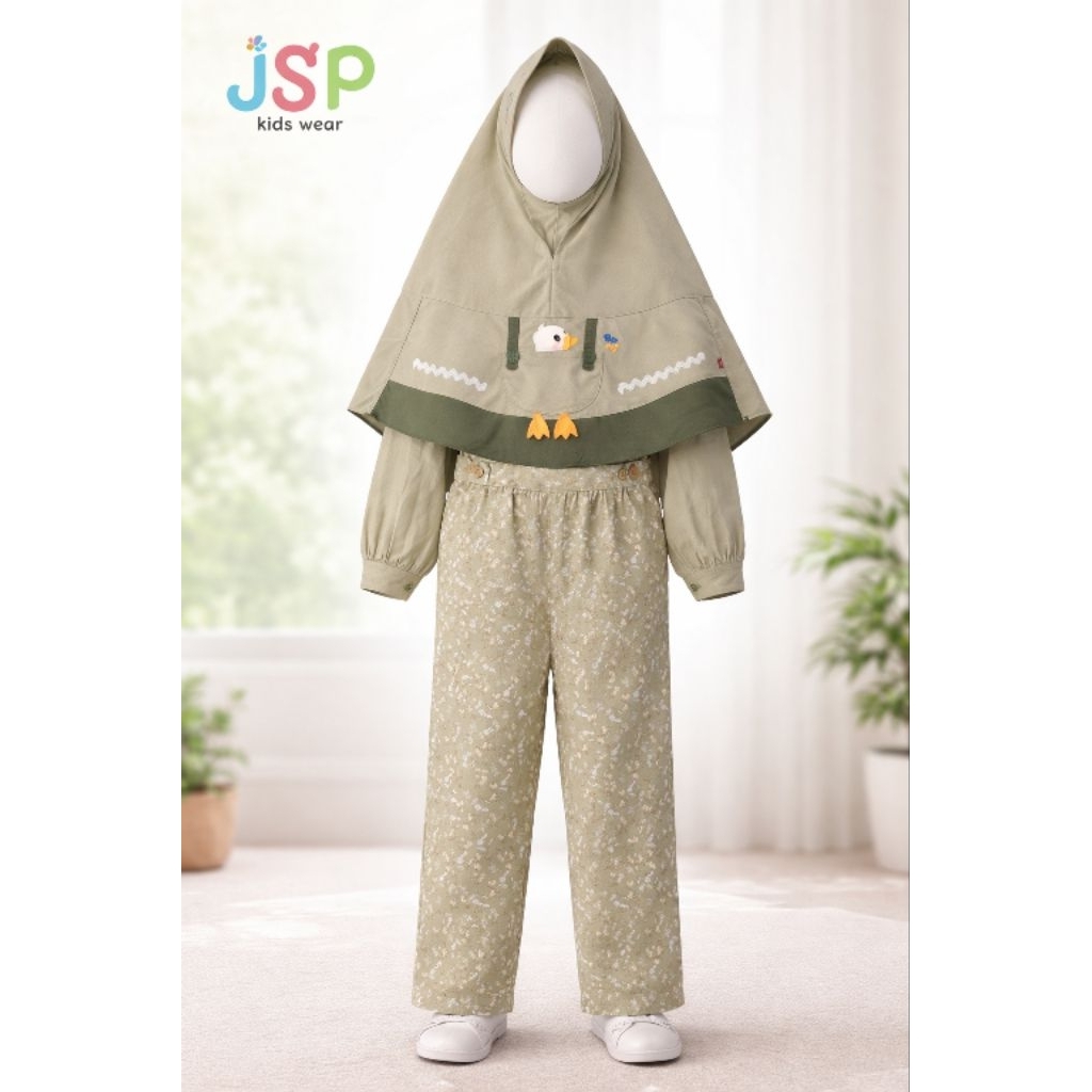 Set Kemeja-Jumpsuit by JSP, bergo anak (Bani Batuta), size 5-6, PRELOVED