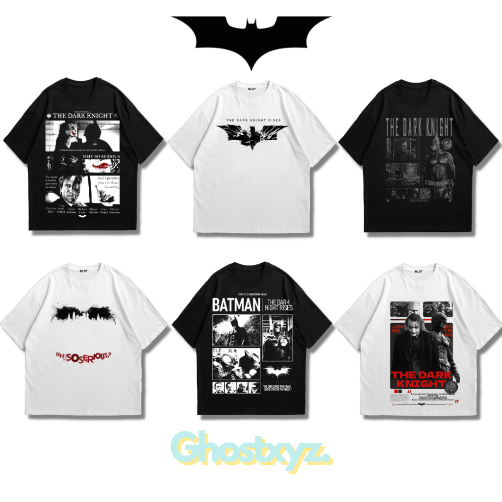 Ghostxyz T-Shirt The Dark Knight Black White Oversize Vintage Tee Baju Kaos