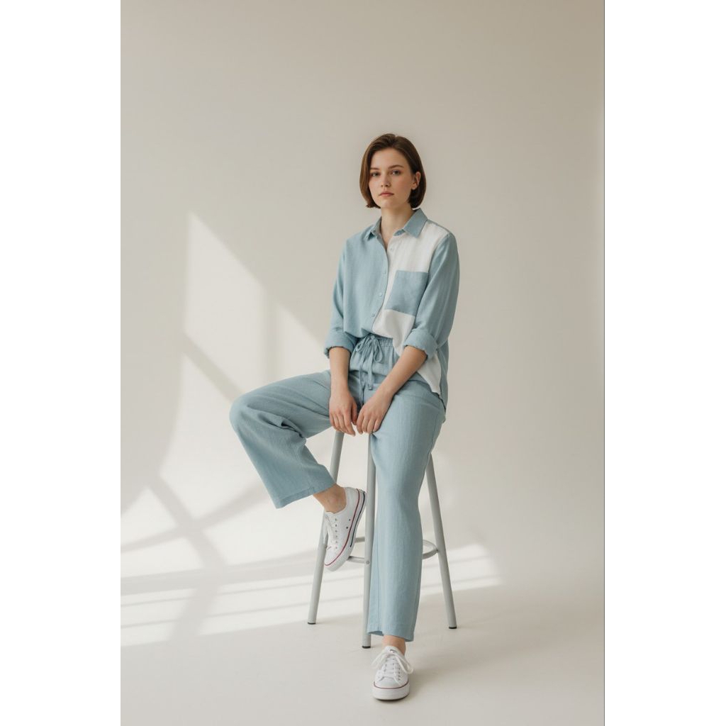 Linen Premium Grade A Set Hem Linen Kulot Lurus Palazo Wanita