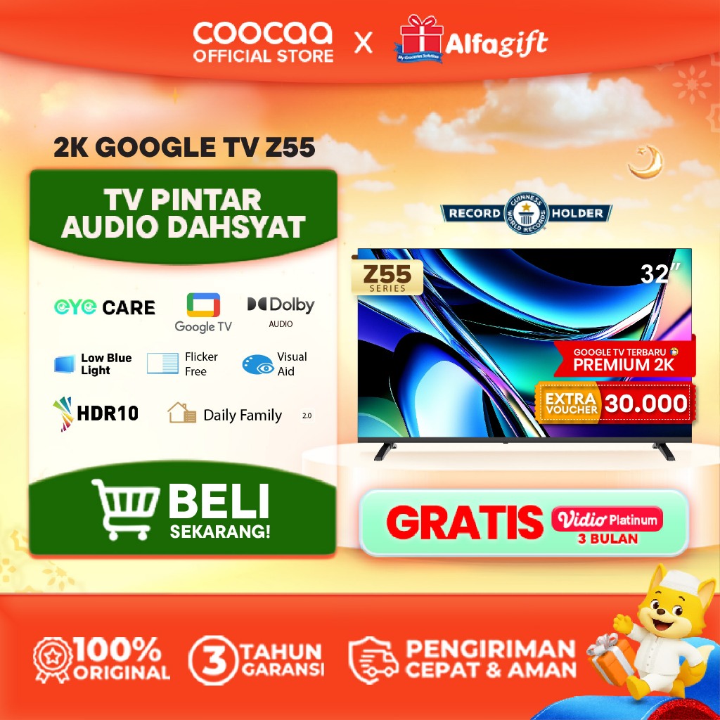 [TERBARU] COOCAA TV 32 inch Z55 - Google TV - Eye Care 5.0 - Dolby Audio - HDR10 -  (COOCAA 32Z55)