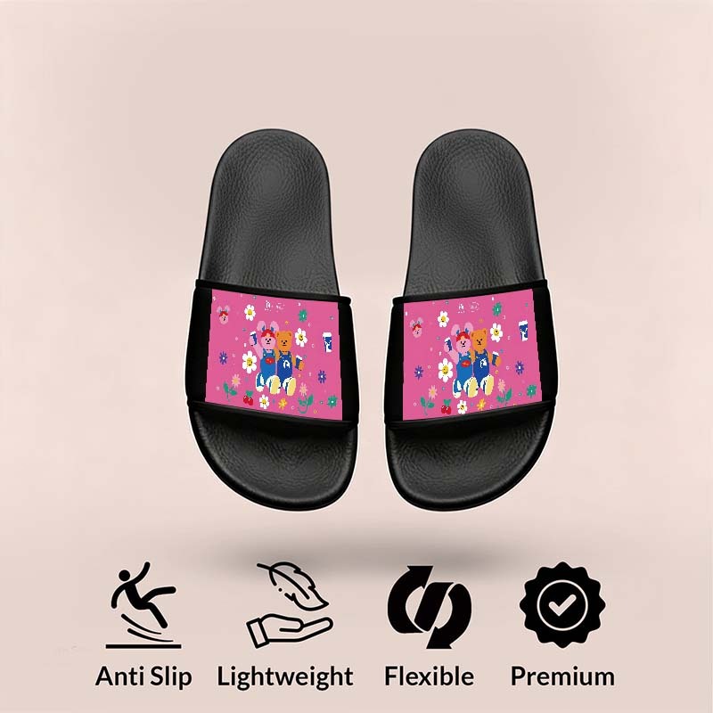 Wiggle Wiggle Wiggle Bunny Wiggle Bear Sandal EVA Lembut Slide Unisex Putih Hitam Ukuran 36-41 - Ant