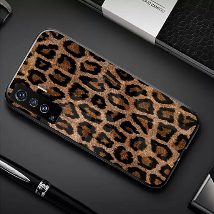 softcase Glass Kaca  Compatible with VIVO X50 TERBARU -  Motif Leopard Keren Case Hp Terbaru Anti Ai