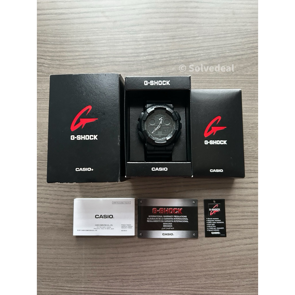 Jam Casio G-Shock GA-100 Black Original Fullset 200M WR Tahan Banting