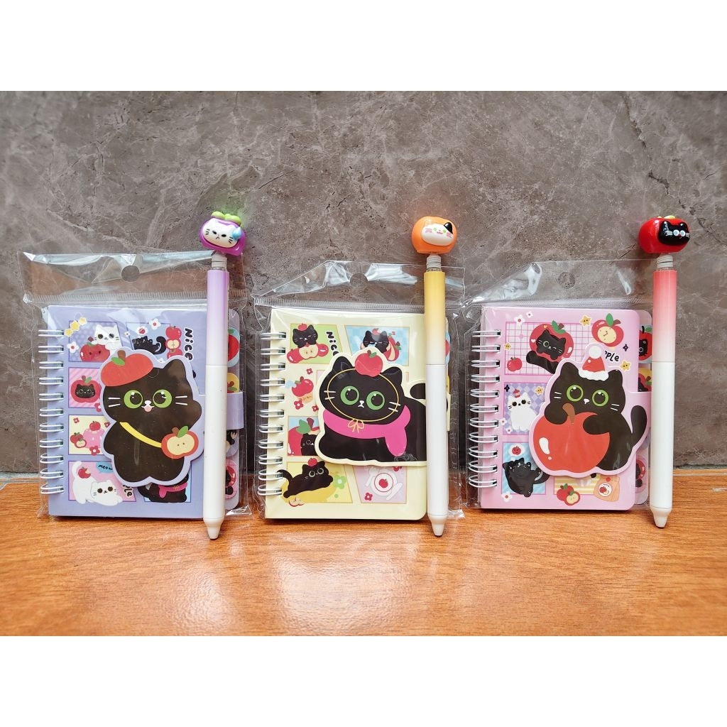 Set Notebook Pen Apple Cat