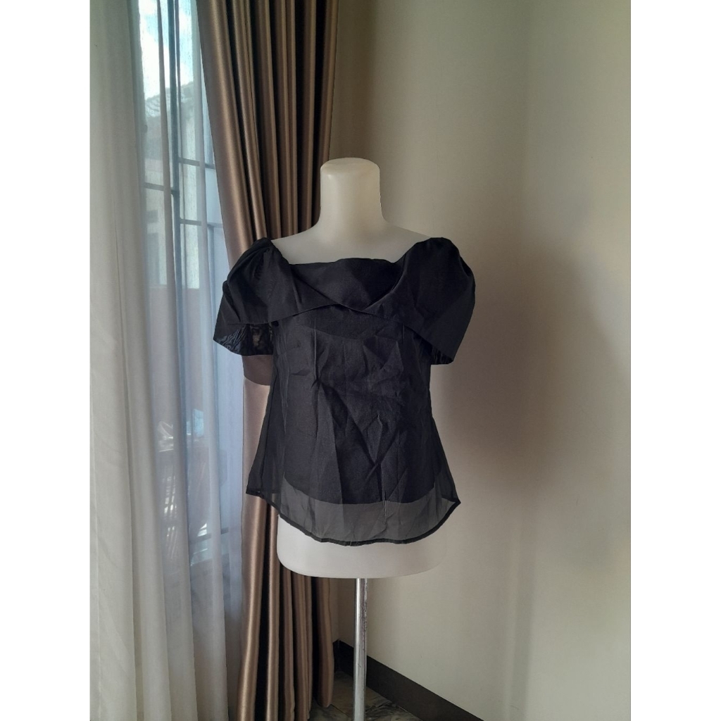 Korean Sabrina Blouse Organza, Black Sabrina Top