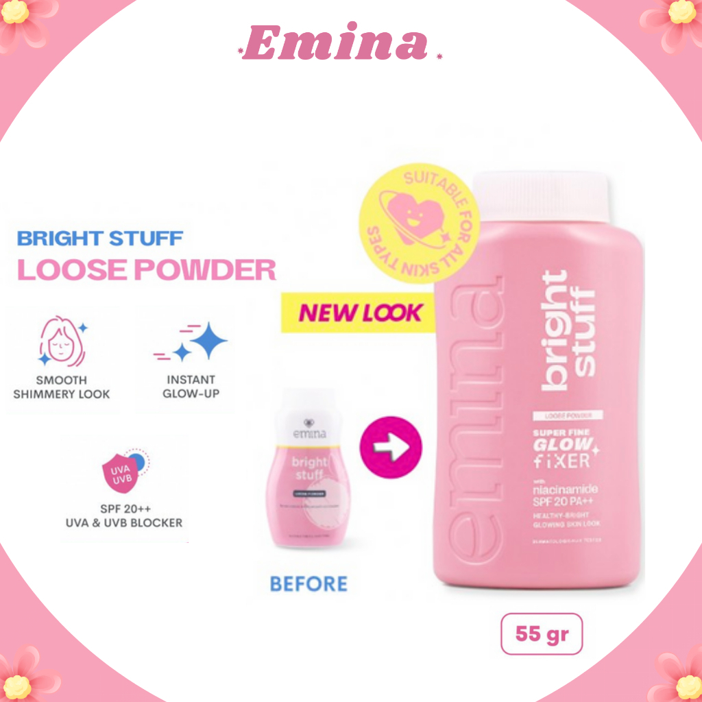 Emina Bright Stuff Loose Powder 55 g / Bedak Tabur Cerah Instan, Hasil Matte, Oil Control / Bright S