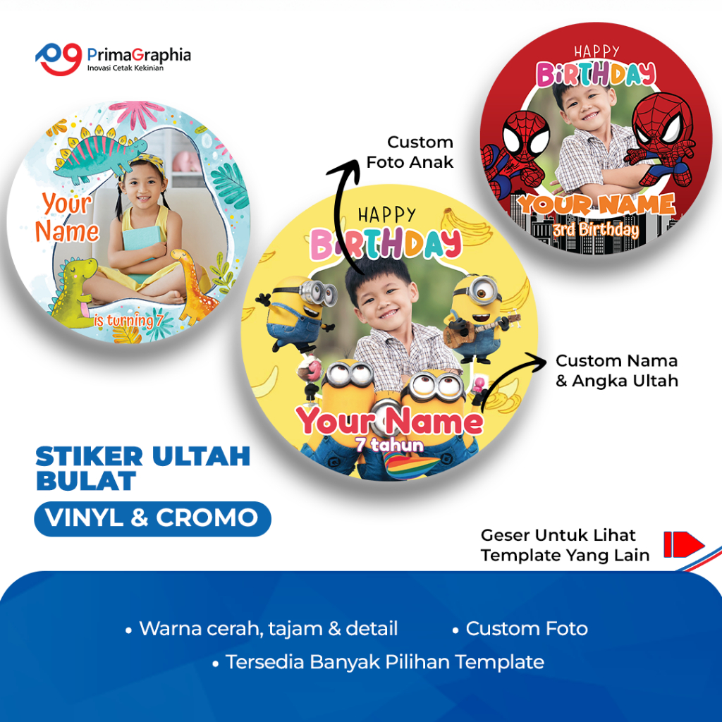 Cetak Stiker Ulang Tahun Bulat Custom Desain Template