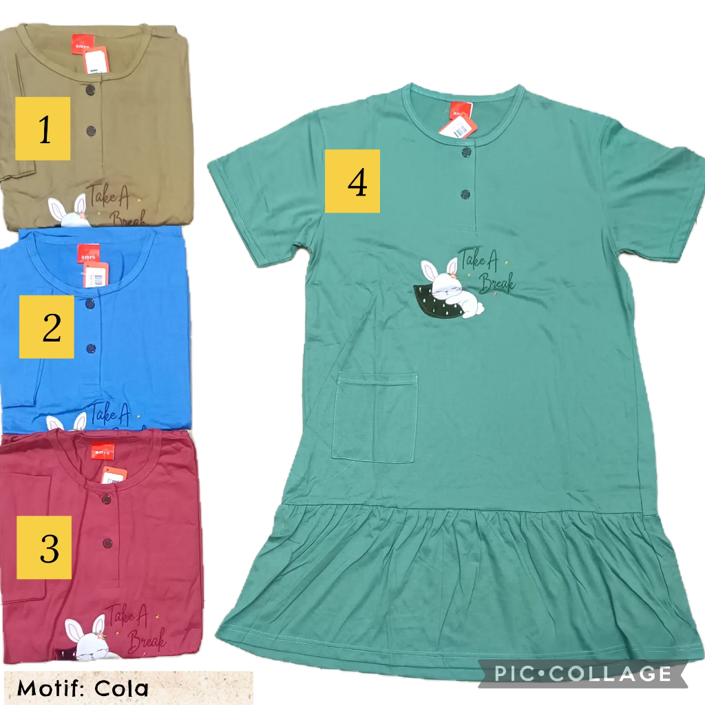 ASLI Daster Amro dan Theda Lengan grosir Dewasa All Size Midi Katun Kaos Label merah tr murah remaja