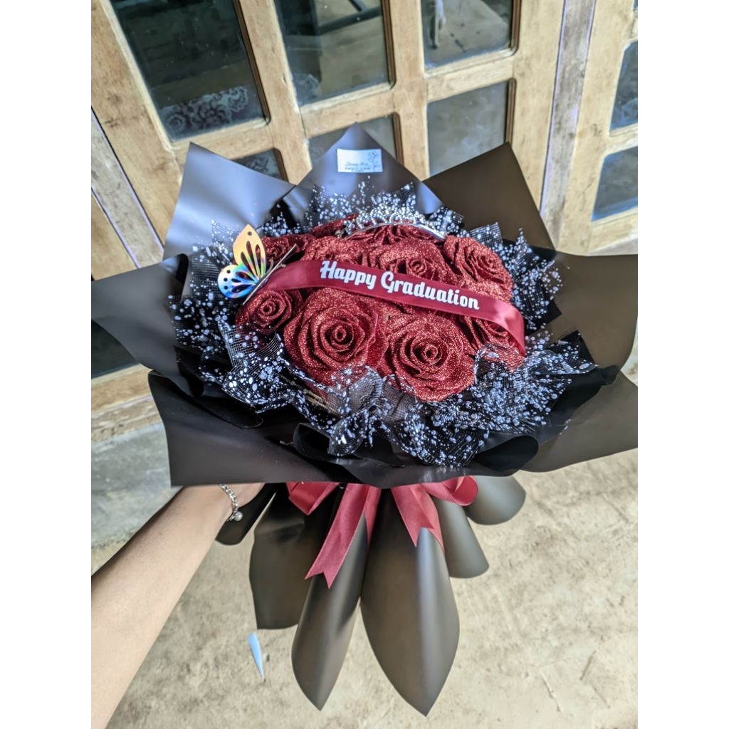 Buket pita satin 10 tangkai custom tulisan