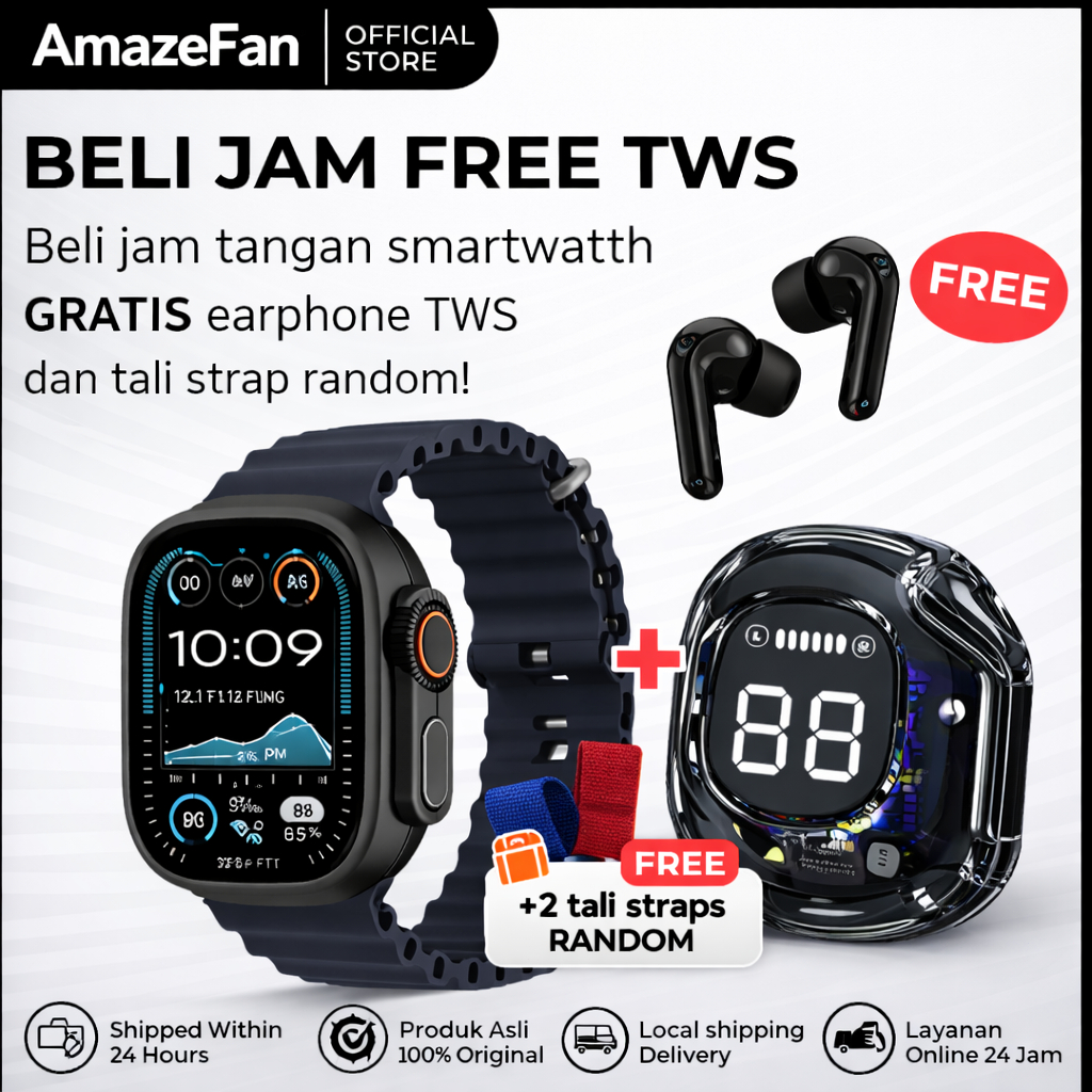 AmazeFan Smartwatch X20 Ultra Black Jam Tangan Pria Wanita Fashion Sport 49mm Titanium & Heartrate