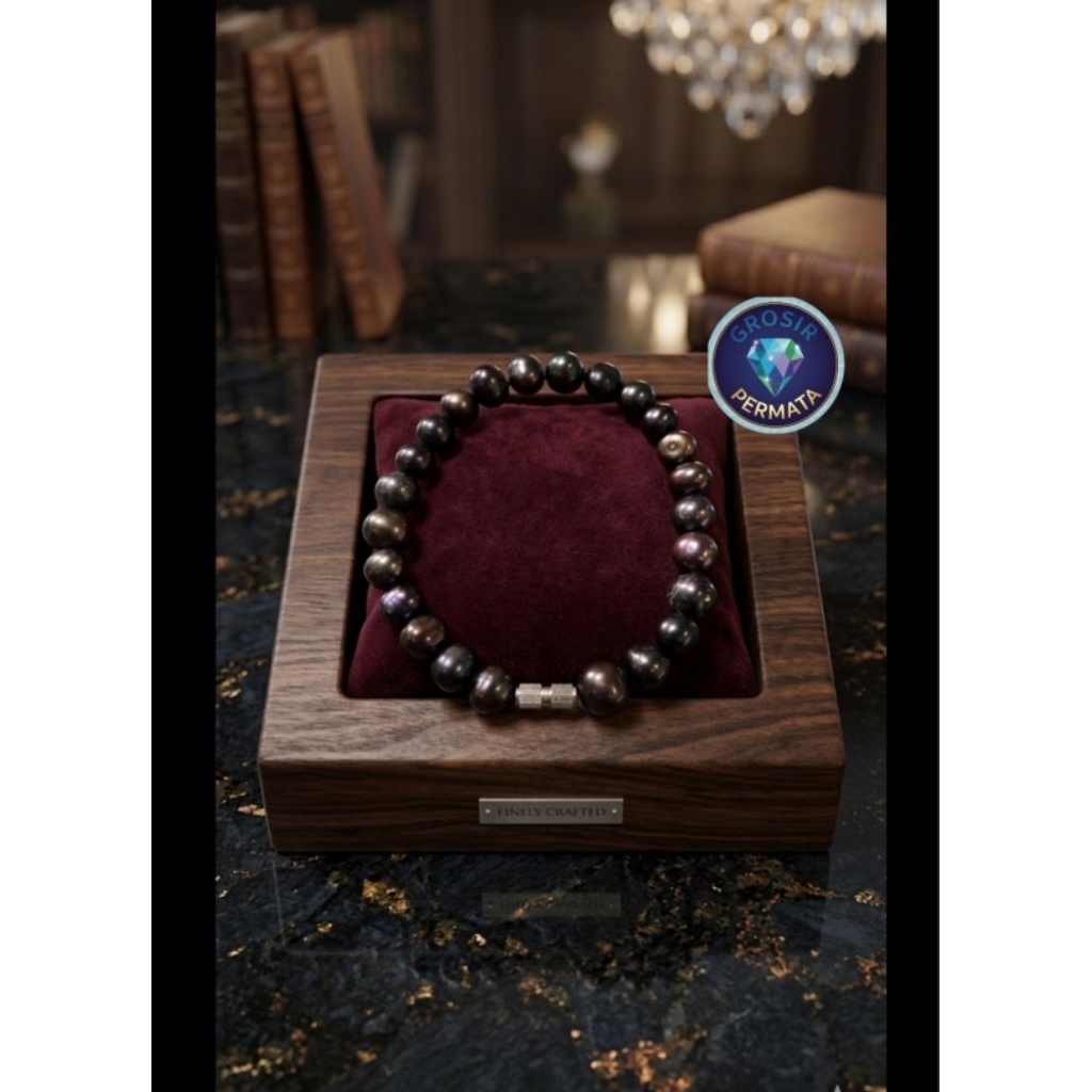 Gelang mutiara hitam asli air tawar