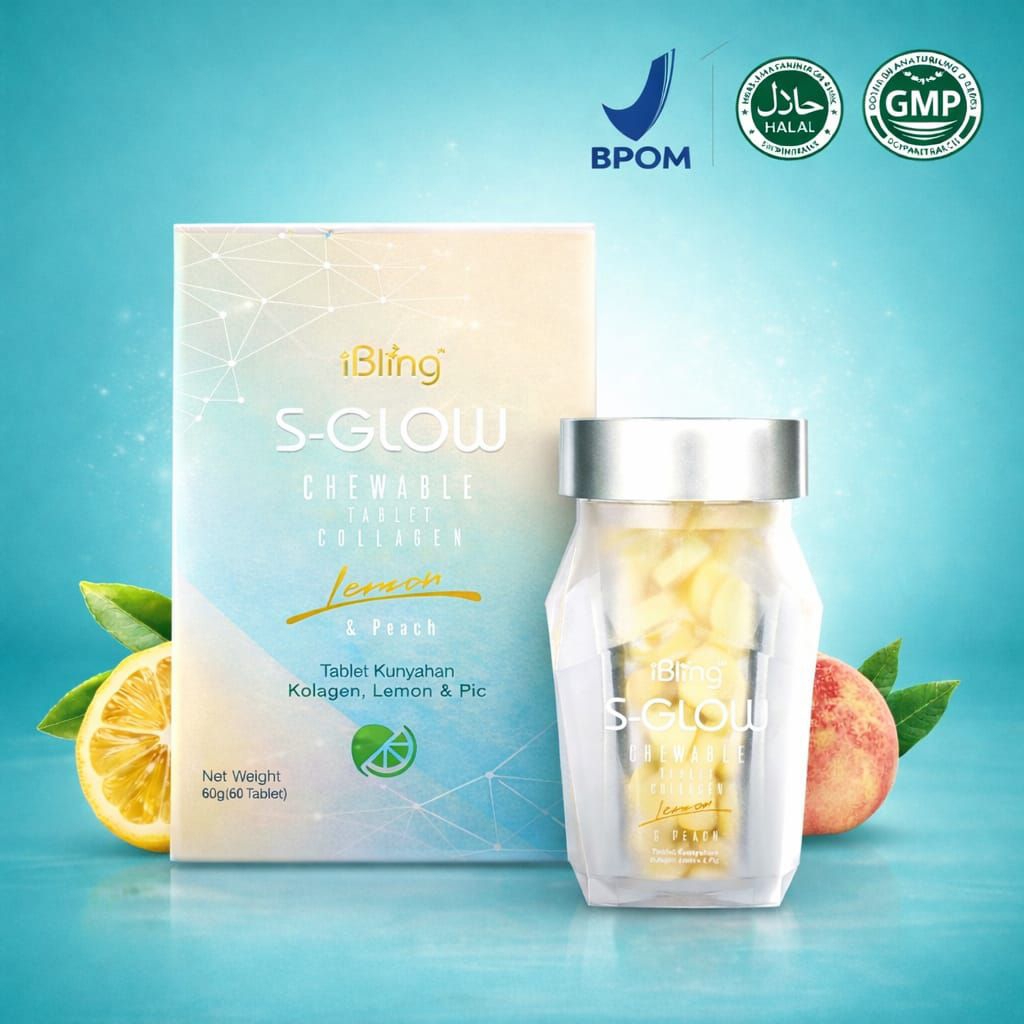 S-GLOW Collagen Tablet Kunyah Original Isi 60 Butir Suplemen Kesehatan Rambut Kuku Dan Kulit
