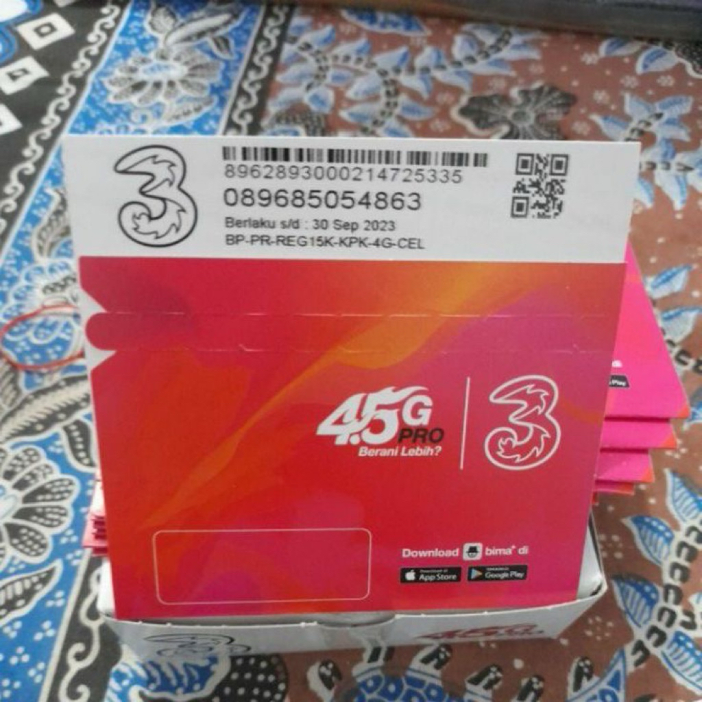 Kartu Perdana Tri Prabayar 3 - Kuota 20GB 24Jam, Masa Aktif 30 Hari, Pulsa Gratis