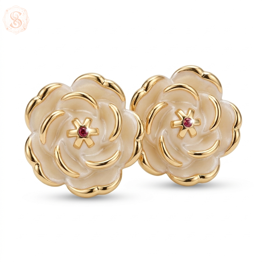 SCHYLAR Anting Hijab Bunga Mawar sepasang / Anting klip Mawar anti karat / Anting klip Hijab Mutiara