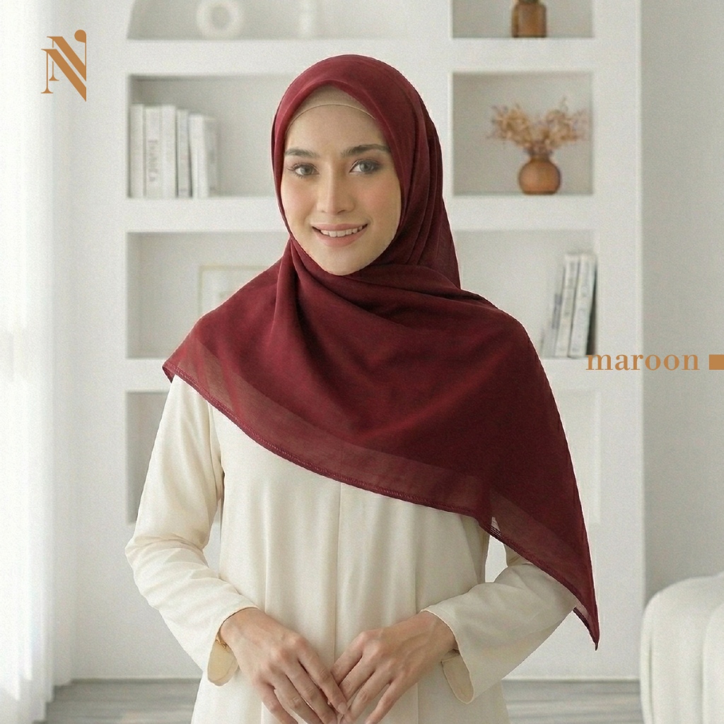Nouna Zara Hijab Segi Empat Voal Motif Halus Ringan